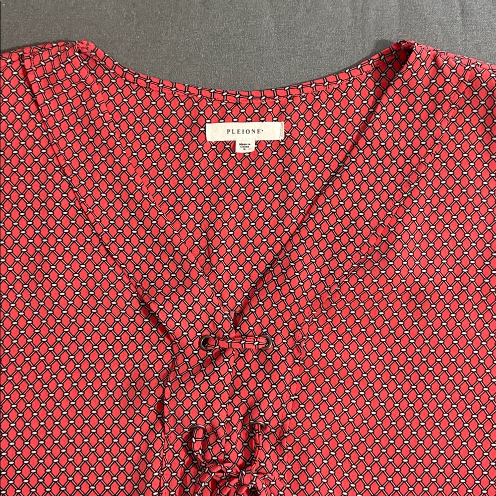 PLEIONE Size Small drop sleeves Red Blouse black & white print 100% polyester